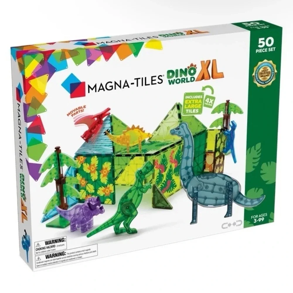 Magna-Tiles | Dino World XL 50-Piece Magnetic Construction Set Dinosaurs Toy